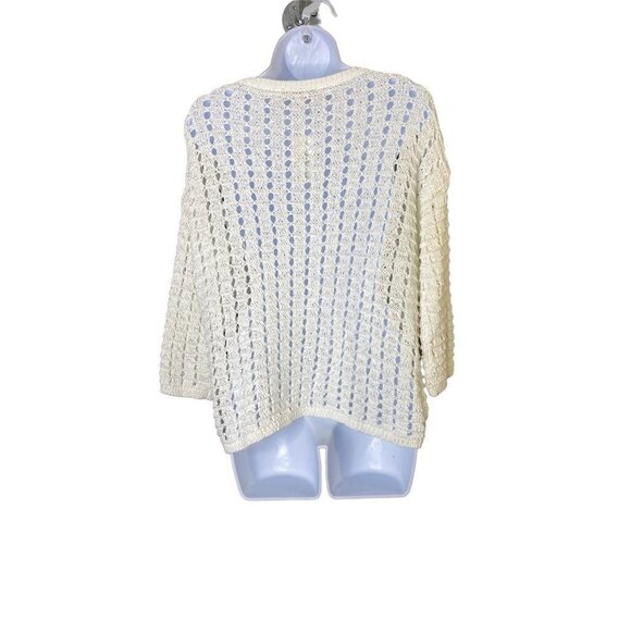 Loft Womens Pullover Sweater White 3/4 Sleeve Jewel Neck Open Knit M New - Picture 2 of 7